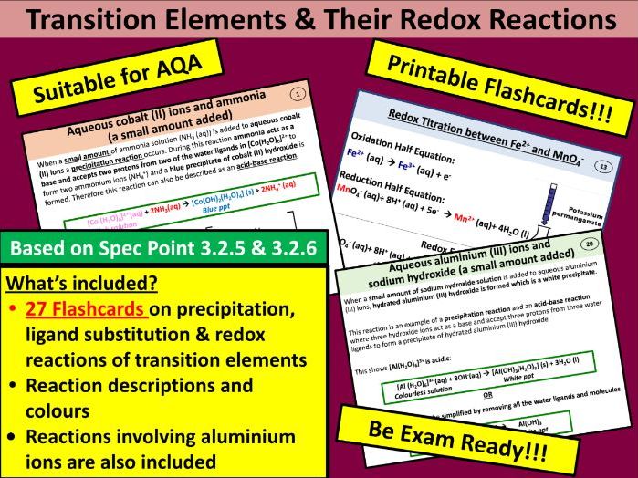 Flashcards: Transition Metals & Their Reactions