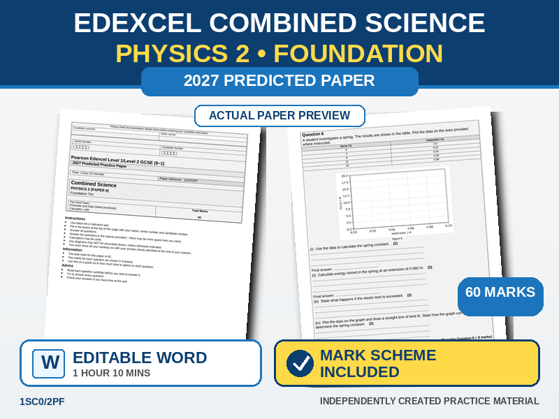 Edexcel GCSE Physics Paper 2 Foundation Predicted Paper 2027