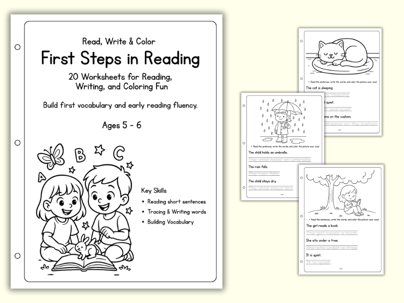 First Steps in Reading – Read, Write & Color (Ages 5–6)