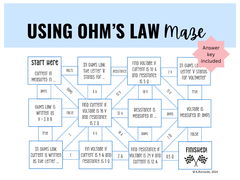 Ohm's Law Maze Worksheet