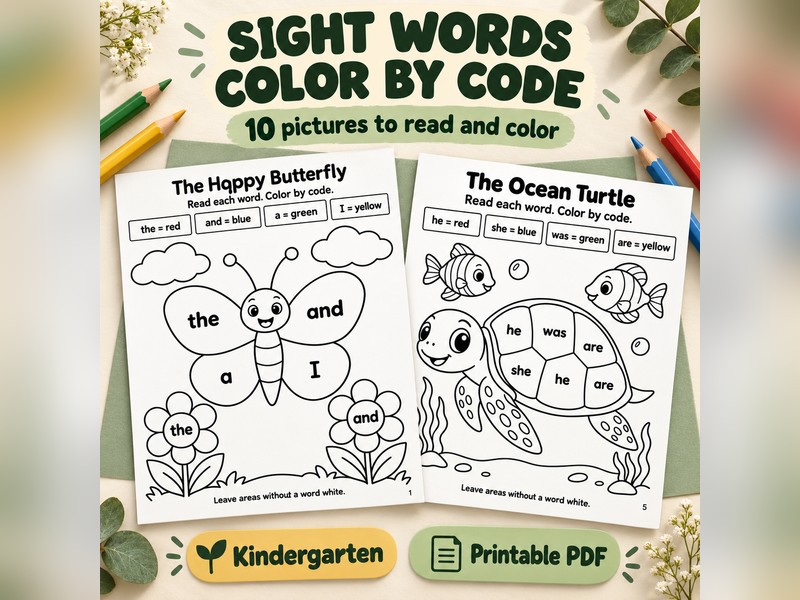 Sight Words Colour by Code - Kindergarten