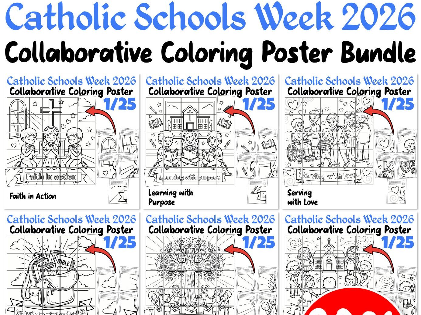 Catholic Schools Week 2026 Collaborative Coloring Posters BUNDLE