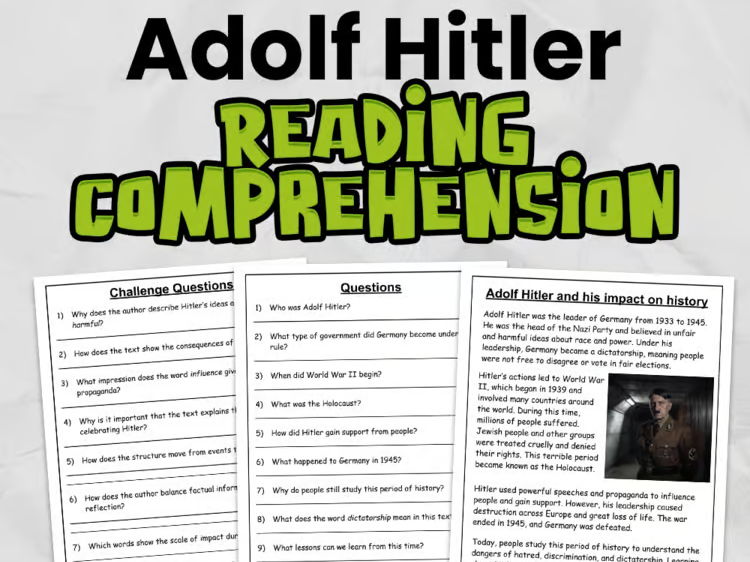 Adolf Hitler Reading Comprehension | Nazi Germany & World War II | KS2 History