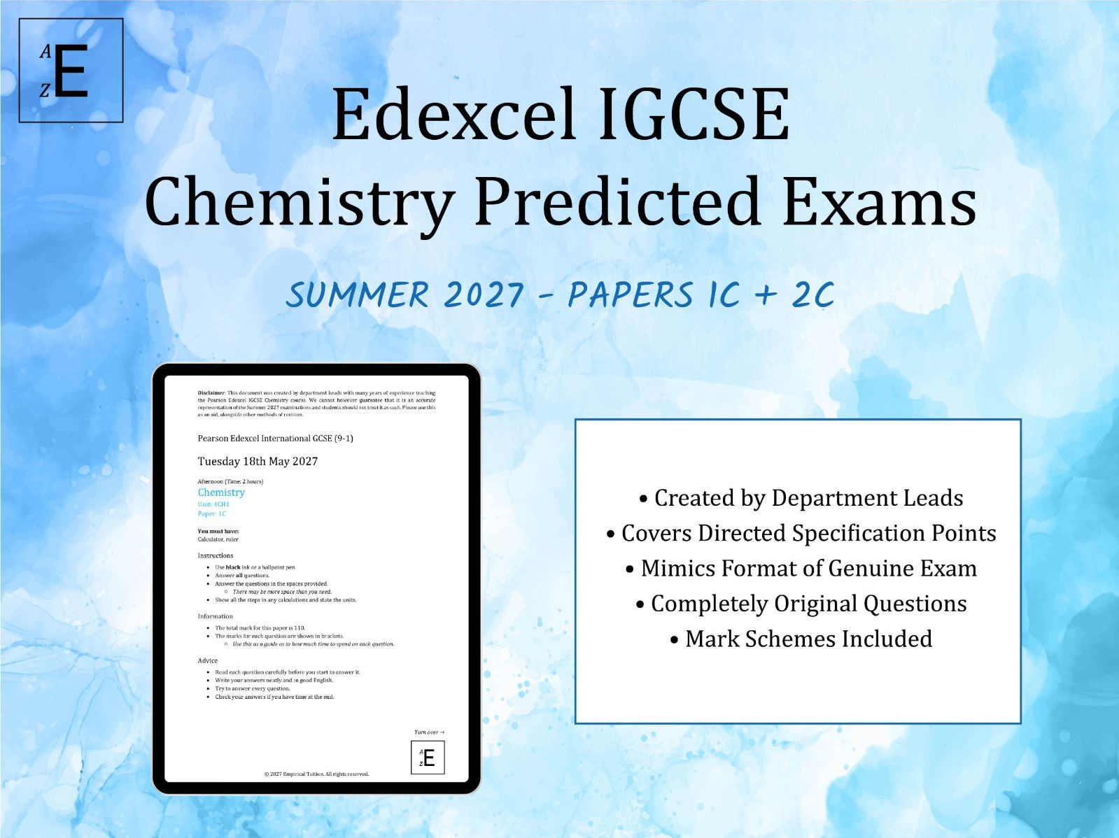 Summer 2027 IGCSE Chemistry Predicted Exams - Edexcel Paper 1C and 2C