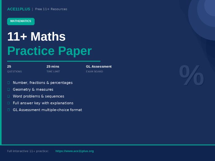 11+ Maths Practice Paper | GL Assessment Style | 25 Questions with Answers