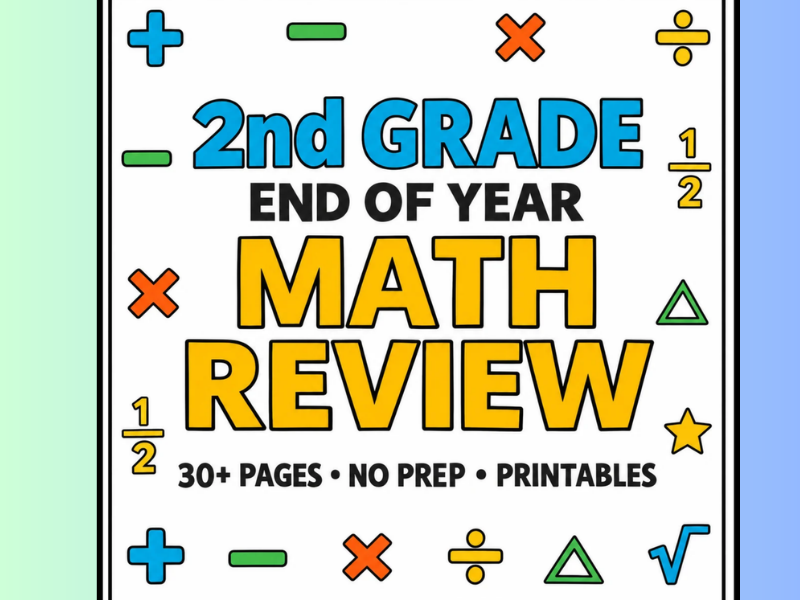 2nd Grade End of Year Math Review | No Prep Worksheets