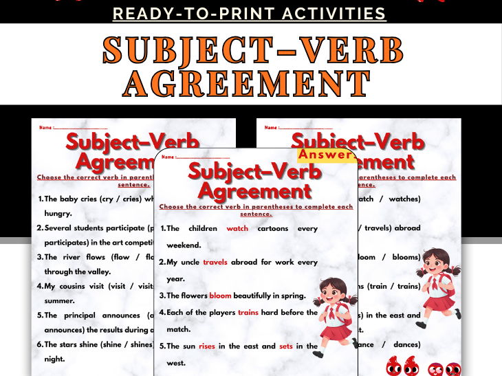 Subject–Verb Agreement Worksheets | Grammar Practice for Grades 3–6