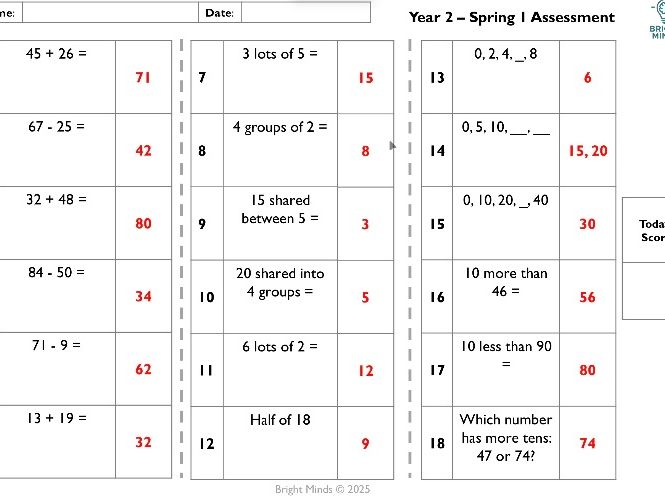 Year 2 Fluency Fix Half-Termly Assessments | KS1 Maths Fluency & Recall Tracking