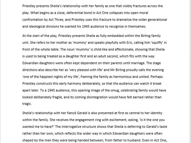 Grade 9 Model Essay - Sheila's relationships AQA GCSE English