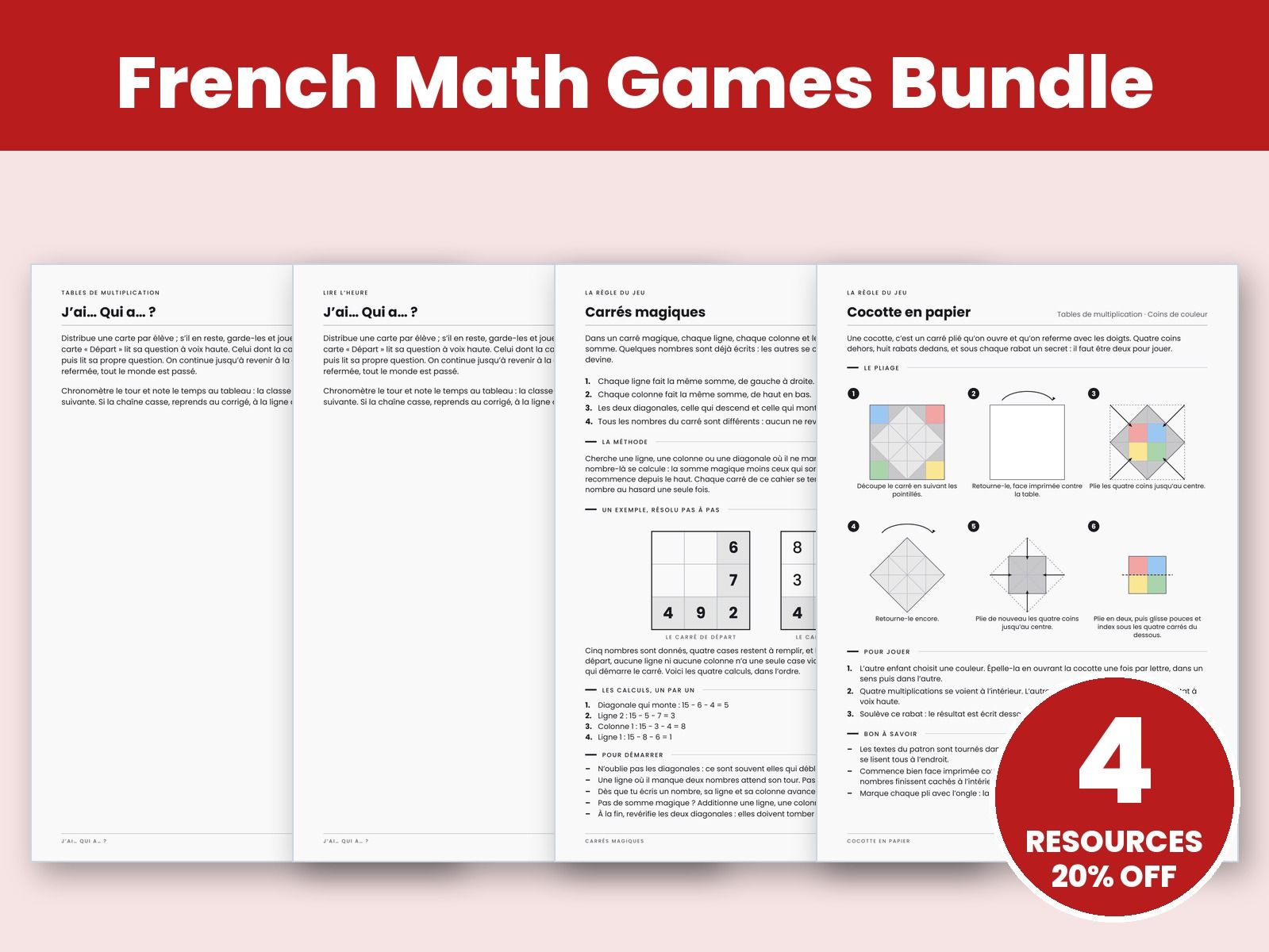 French Math Games Bundle