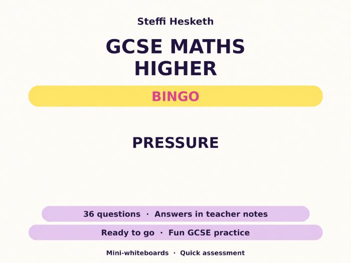 Pressure GCSE Maths Higher Bingo
