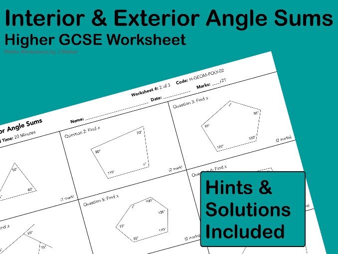 GCSE Maths Worksheet: Interior And Exterior Angle Sums - Higher Tier
