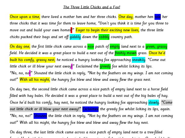 Three Little Chicks and a Fox! Part Annotated for Year 4