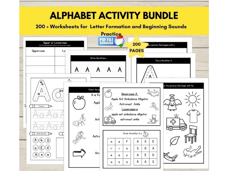 Alphabet Worksheets A-Z, 208 Activities