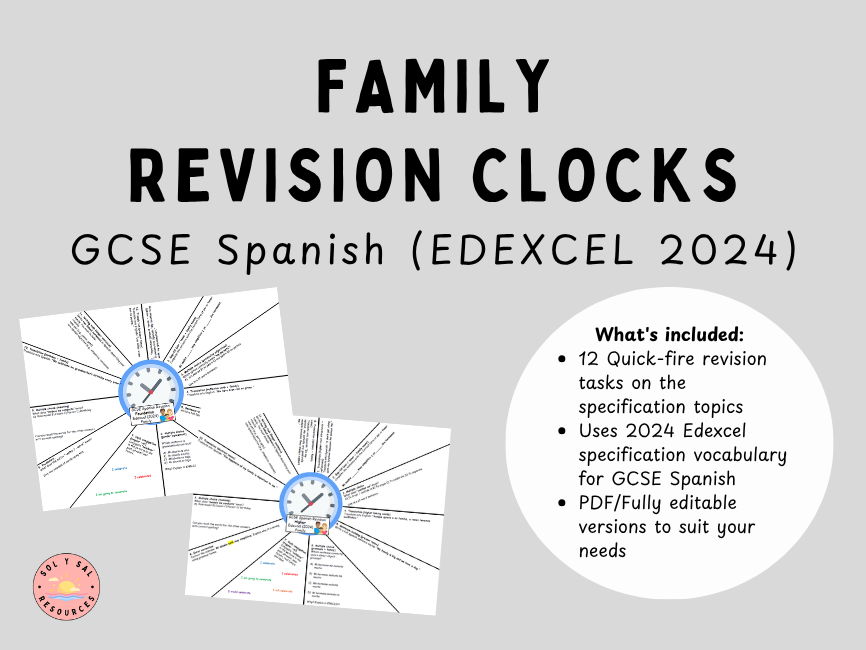 GCSE Spanish Revision Clock – La familia (Pearson Edexcel 2024)