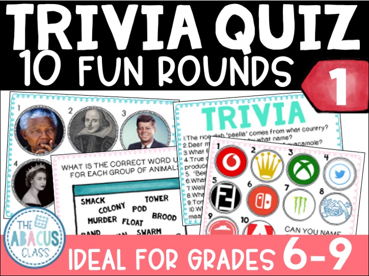 Trivia Game #1 | 10 Fun Rounds for Middle School | Powerpoint and printable Quiz