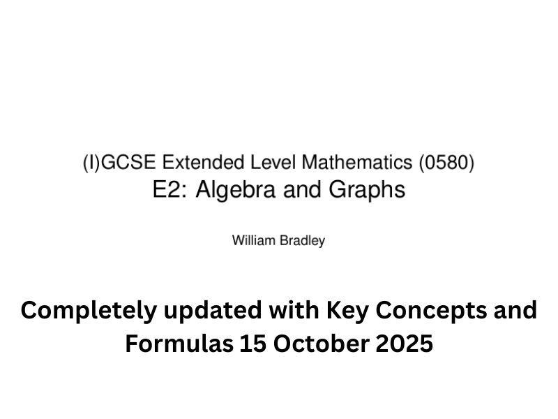 IGCSE Maths (0580) - E2 Algebra and Graphs - Complete Worksheet Booklet
