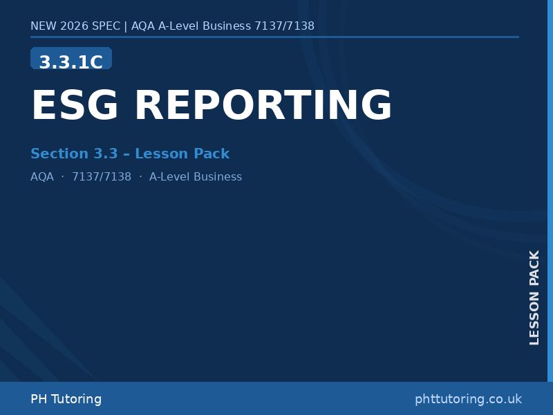 NEW 2026 AQA A-Level Business 7137/7138 – 3.3.1C ESG Reporting – LESSON PACK
