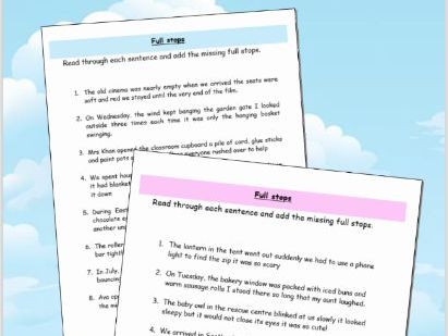 Adding Full Stops for Sentence Endings - Three Sentence Practice