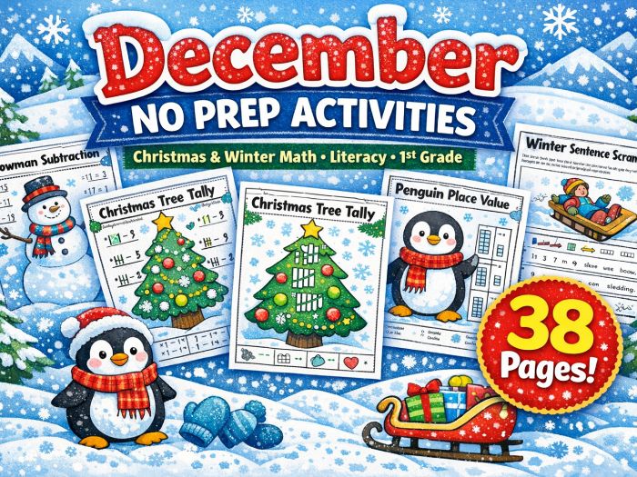 December No Prep Packet 1st Grade