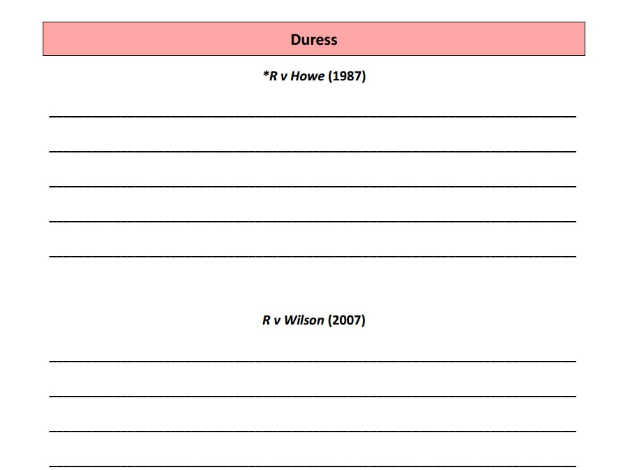 Criminal law - cases and statutes worksheets (OCR A-level law)