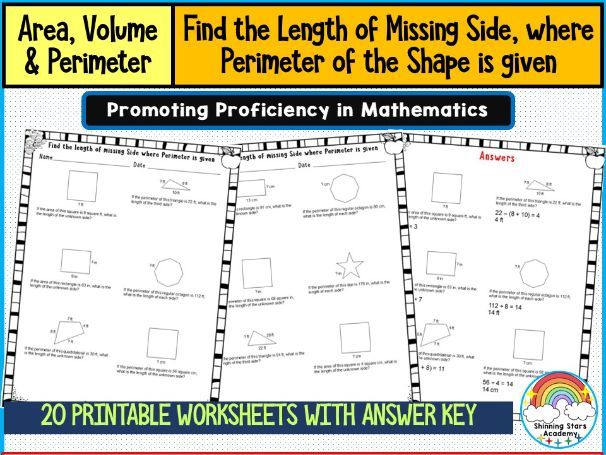 Find the Missing Side When Perimeter of the Shape is Given – Worksheets & Practice Activities