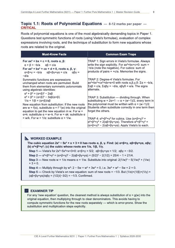 CIE A Level Further Mathematics (9231) Paper 1 Master Revision Guide I ...