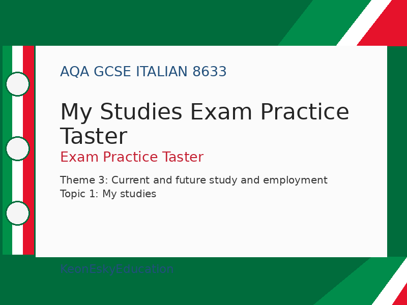 AQA GCSE Italian – My Studies Exam Practice Taster