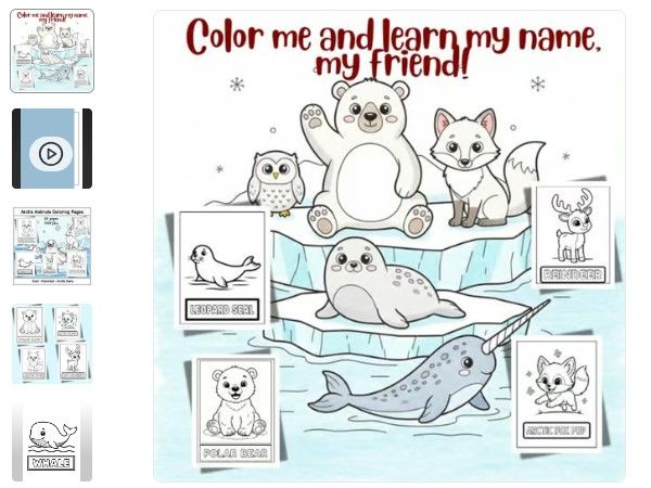 Arctic Animals Color & Learn My Name | Kindergarten Worksheets, Fox, Polar,...