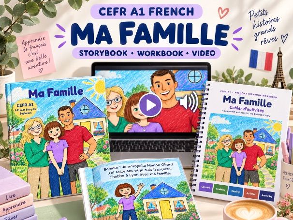 KS3 French Ma Famille Reading Comprehension | Illustrated Story, Workbook & Video