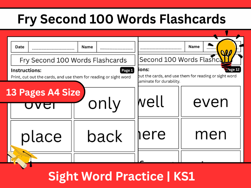 Fry Second 100 Words Flashcards | Sight Word Practice | KS1