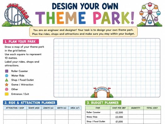Design Your Own Theme Park – KS2 Maths Project | Area, Perimeter, Budgeting & Problem Solving