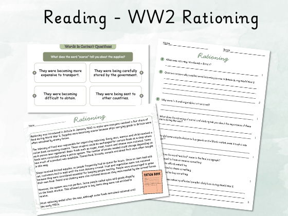 WW2 Rationing Reading Comprehension/Whole Class Reading
