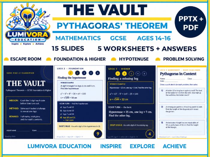 GCSE Maths Pythagoras' Theorem Escape Room | Foundation & Higher Worksheets & Answers