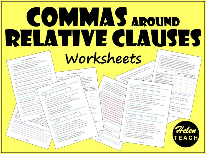 Commas Around Relative Clauses Worksheets | Differentiated | With Answers