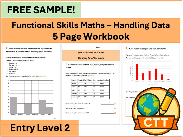 FREE Entry Level 2 Functional Skills Maths - Handling Data Workbook