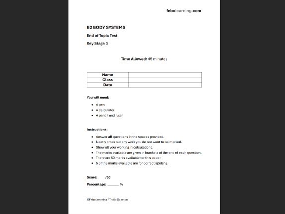 KS3 Body Systems B2 End of Topic ����Vlogt
