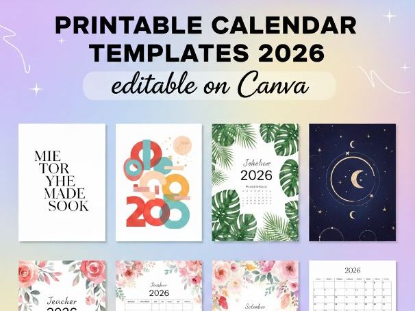 Printable Calendar Templates 2026 editable on Canva Get unique designs, Ultimate
