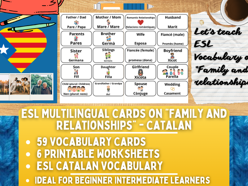 ESL Multilingual Vocabulary Flashcards - Family and Relationships - Catalan
