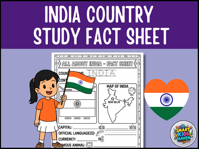 India Map and Flag Country Study Research Project Worksheet Geography Activity