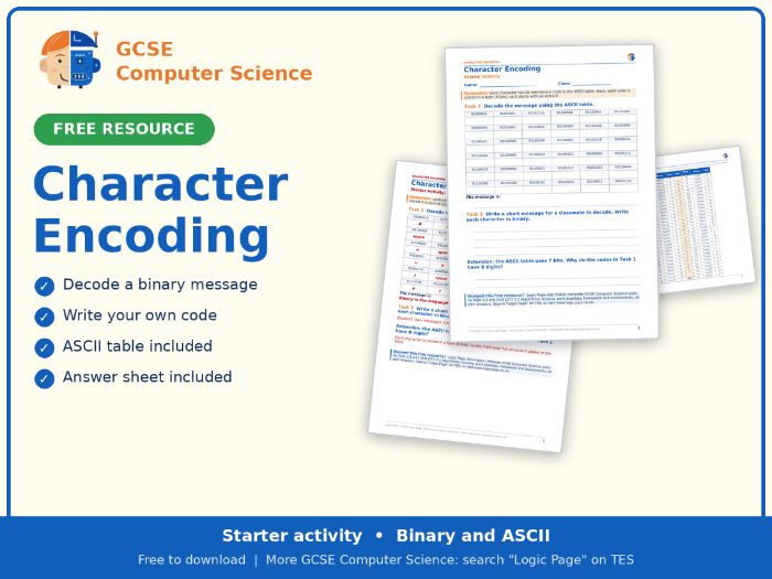 GCSE Computer Science Character Encoding Starter