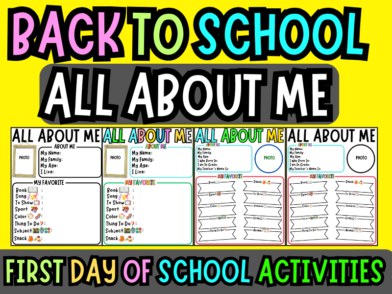 All About Me Templates – Getting to Know You Back-to-School Writing Activity