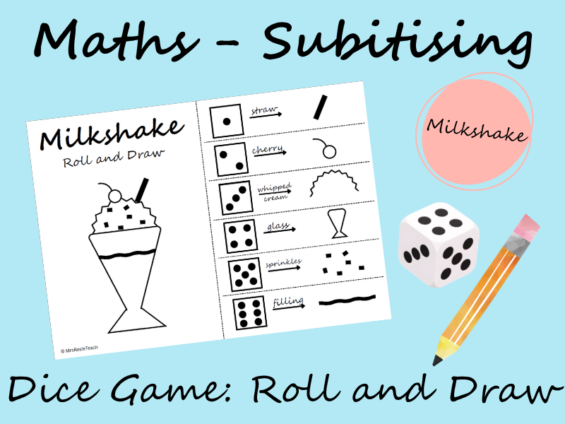 Maths - Subitising Game - Roll and Draw: Milkshake