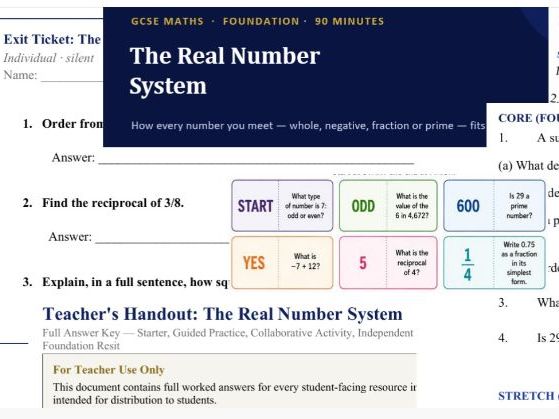 The Real Number System - Complete GCSE Maths Lesson Pack