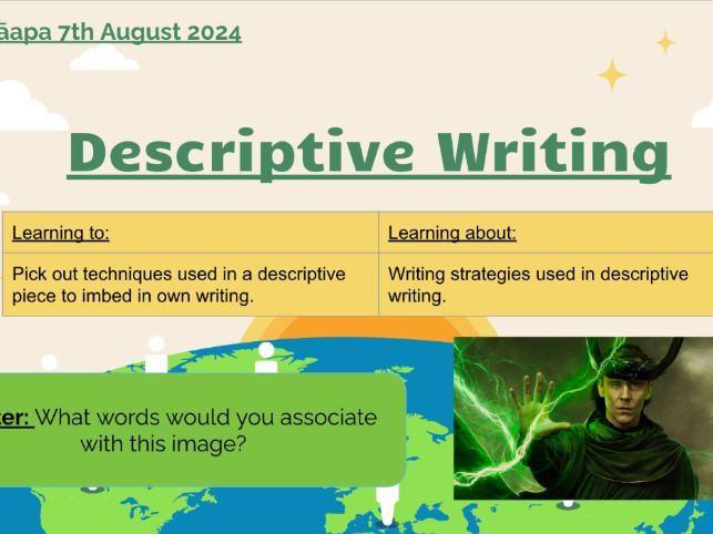 Descriptive writing with New Zealand history research included