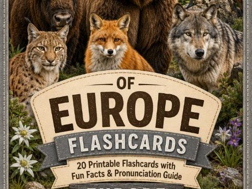 Wild Animals Flashcards 20 European Printable Animal Cards with Pronunciation