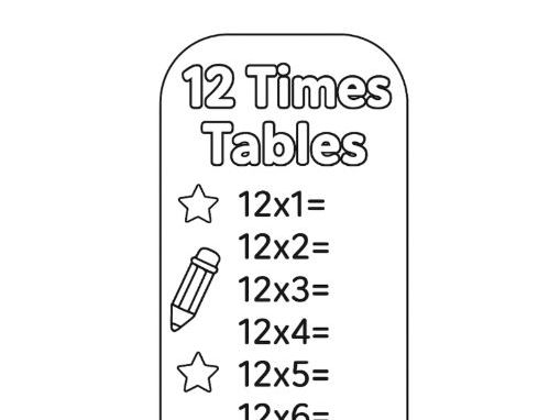 12 Times Tables Colouring Template Bookmark MTC Check