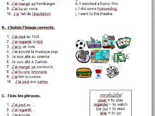 Easy French worksheet on perfect tense