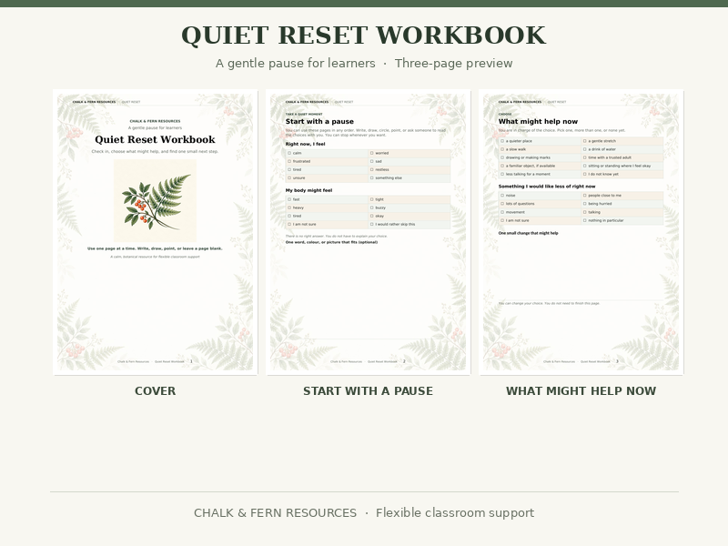 Quiet Reset Workbook: Calm Check-ins and Gentle Next Steps