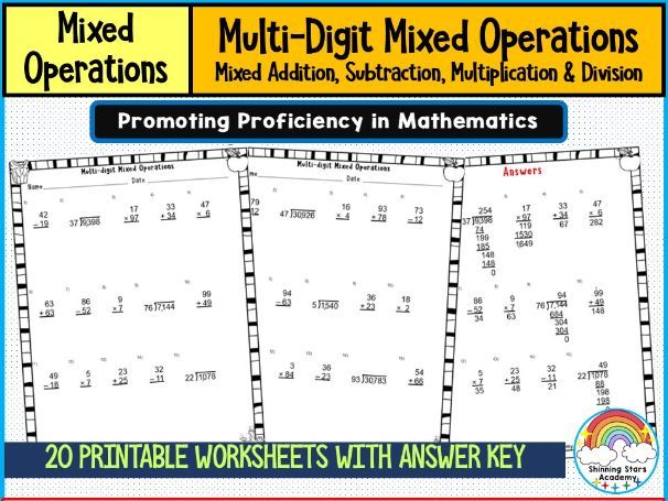 Multi-Digit Mixed Operations (Beginner Level) Worksheets | Basic Math Practice